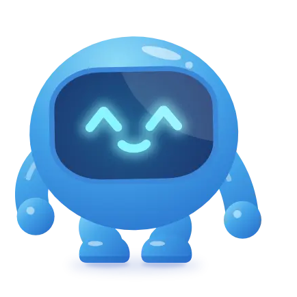 Cashi, the blue robot mascot, waving hello